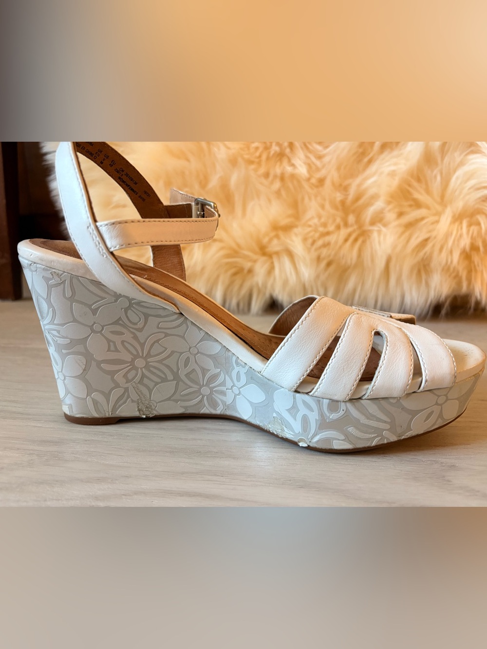 Women's White Wedge Clarks Artisan Sandals - Strappy Ankle Strap - Picture 7 of 12